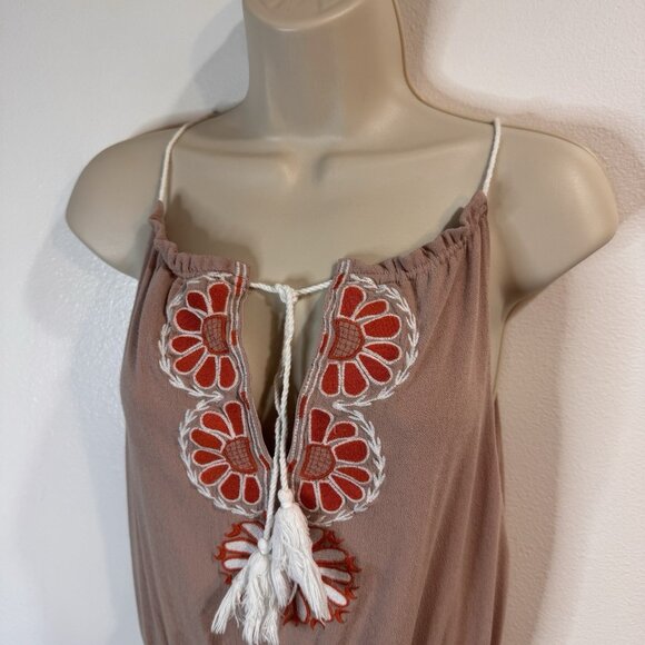 Lulus Romper L Barcelona Beauty Blush Pink Embroidered Floral Tassel Boho Beach - Picture 4 of 11